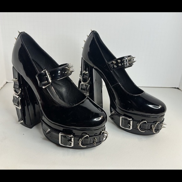 Lot 2084 ❤️NEW  Gothic Punk Chunky Heels Platform - Picture 2 of 6